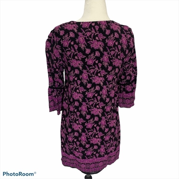 forever 21 Lined Boho Mini Dress Bell Sleeve Floral Purple Size S - Picture 5 of 7